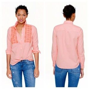 J. Crew Pink/White Cotton Top with Neon Embroidery